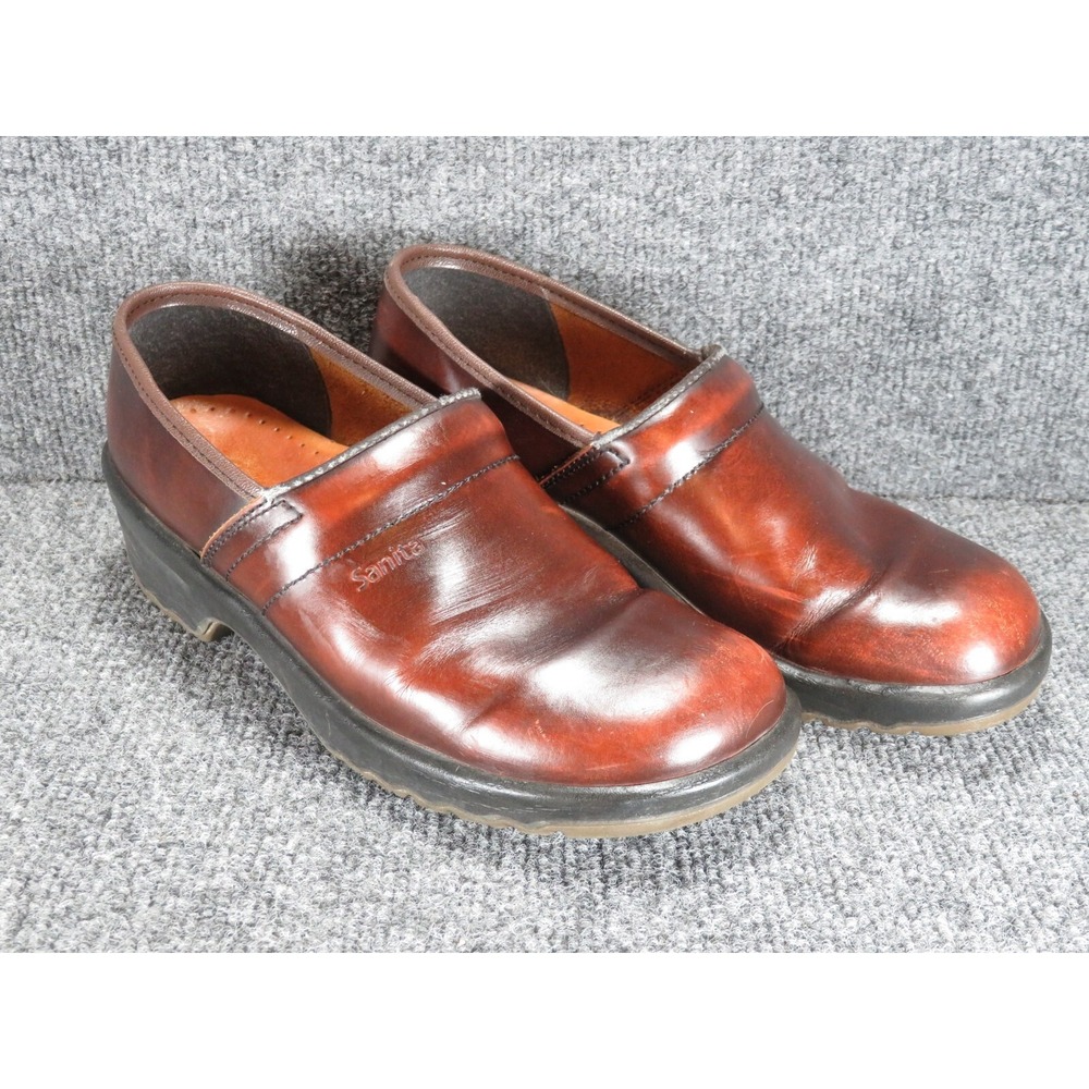 Sanita Women's Brown Leather Clogs Slip On Size 38 US 7.5 Danish Milan Nice